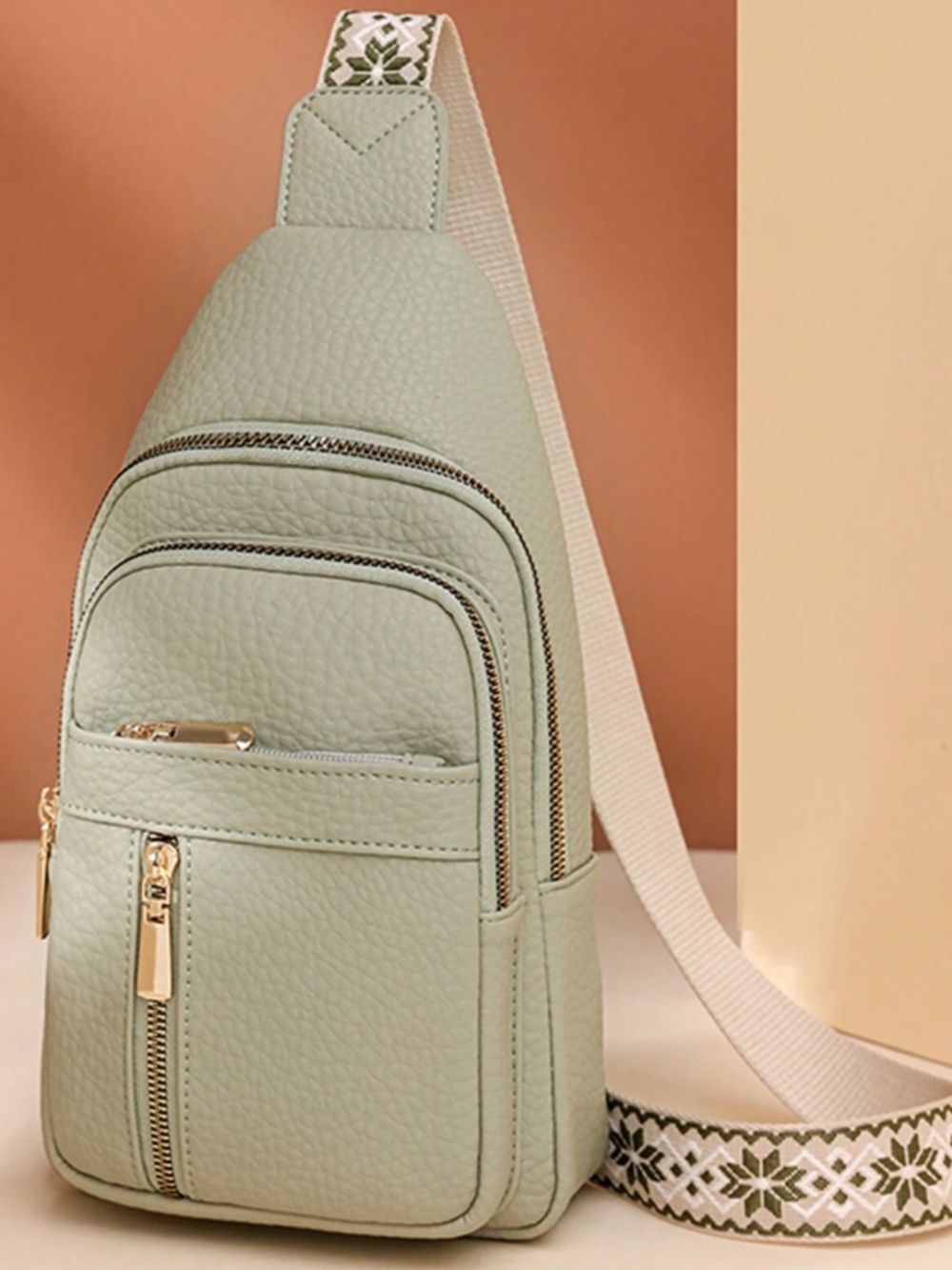 Luxe Pebbled Vegan Leather Zip up Crossbody Shoulder Bag - Picture 12 of 13